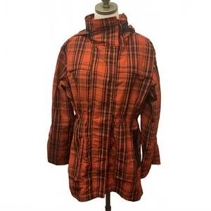 Orange Plaid Women's Lightweight Hooded Jacket